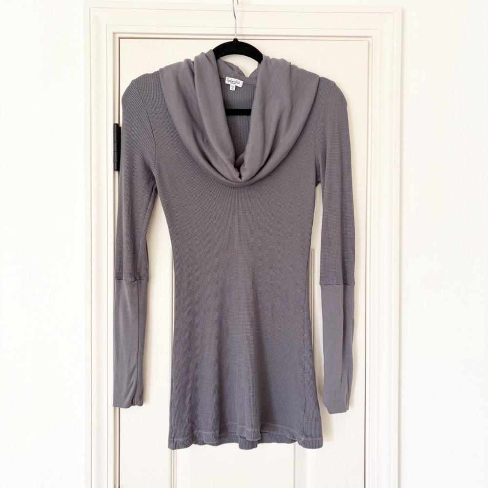 Splendid Women's Medium Gray Cowl Neck Long Sleeve Waffle Thermal Top